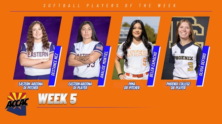 Softball Players recognized by the ACCAC for Player of the Week. Destanee Nez, Analise Montiel, Belen Camacho, Olivia Deford